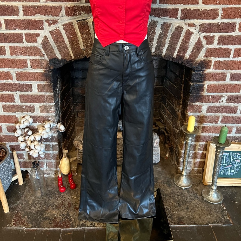 **SOLD** bershka vegan leather wide leg jeans/pants